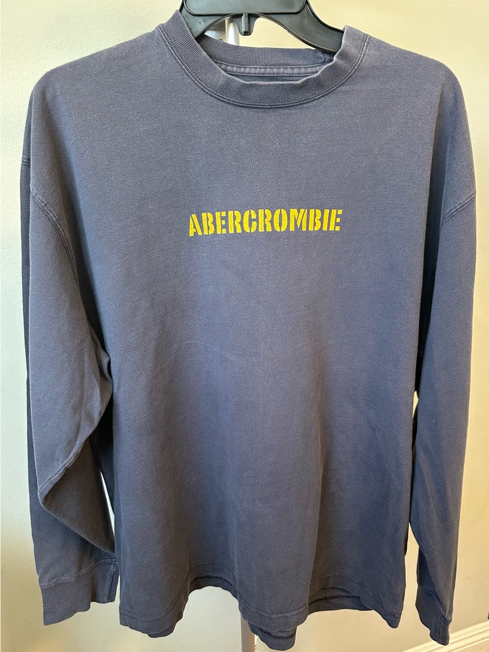Abercrombie Navy Vintage Distressed Long Sleeve Crew with Yellow Surf Logo
